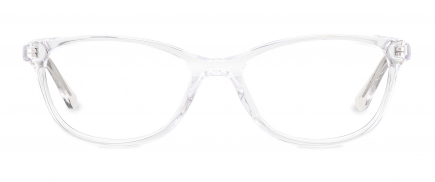 Evie optical frame in the colour Clear Crystal displayed in front view.