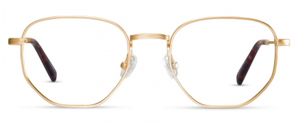 Farrell optical frame in the colour Gold displayed in front angle view.