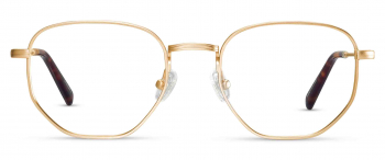Farrell optical frame in the colour Gold displayed in front angle view.