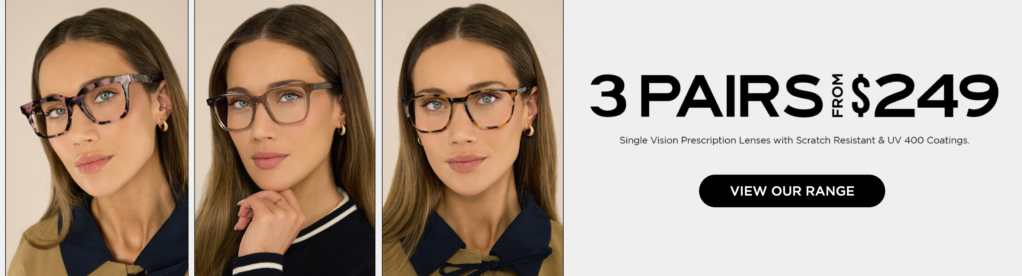 3 Pairs of Prescription Glasses from $249