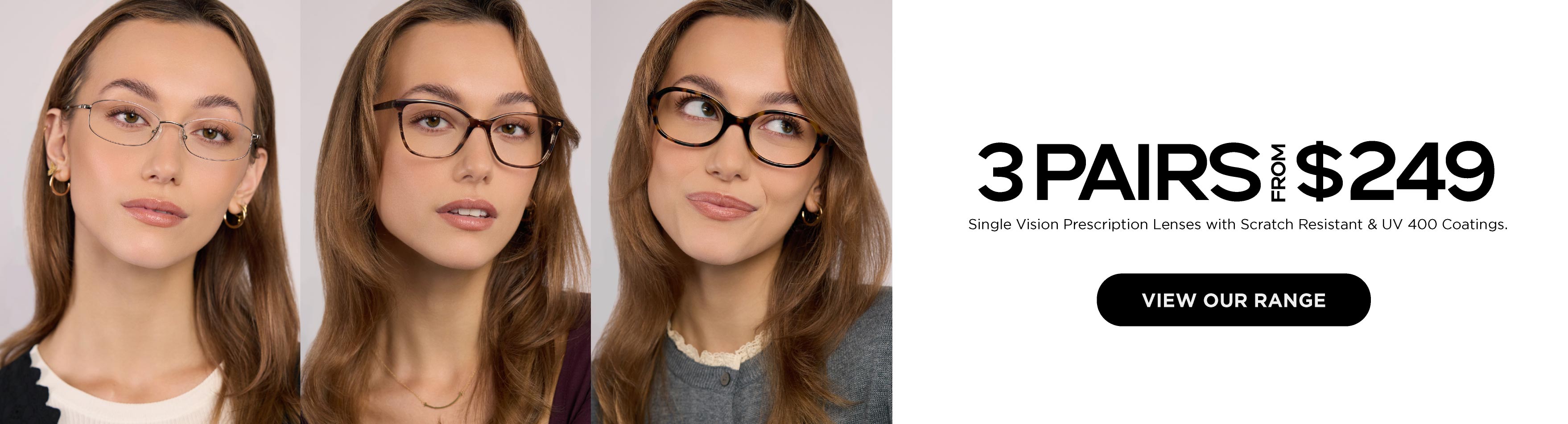 3 Pairs of Prescription Glasses from $249