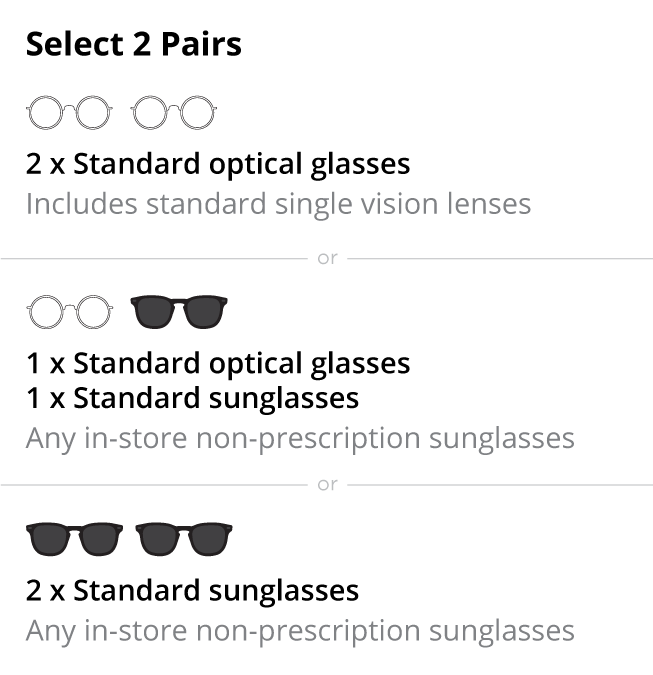 2 pairs Standard Glasses from $199