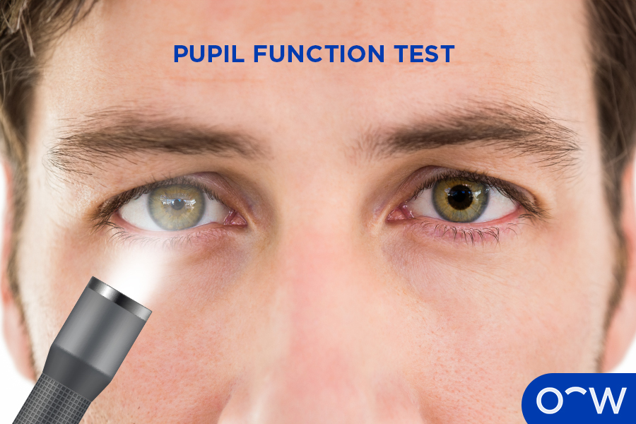 Patient undergoing a pupil function test