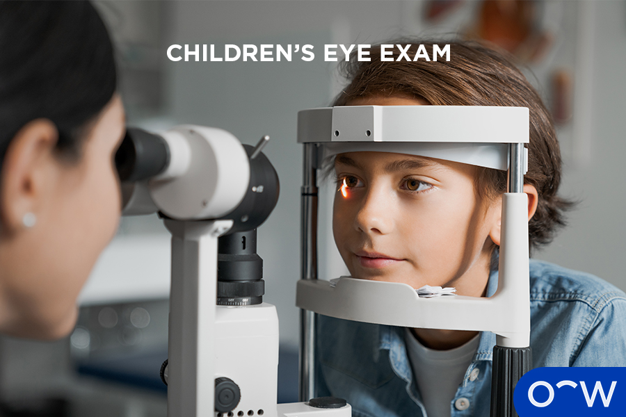 Child getting their eyes examined by an optometrist
