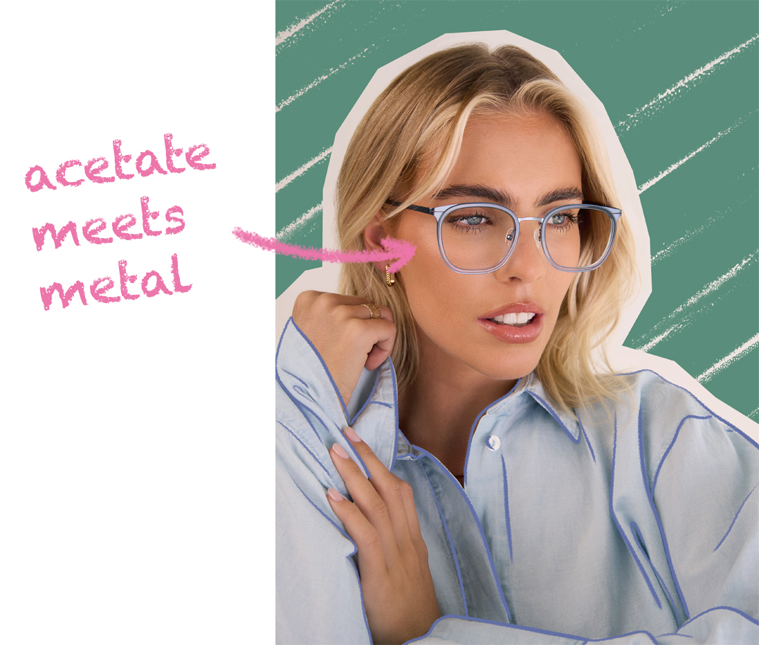 Female wearing Oscar Wylee Evie glasses in the colour Clear Crystal