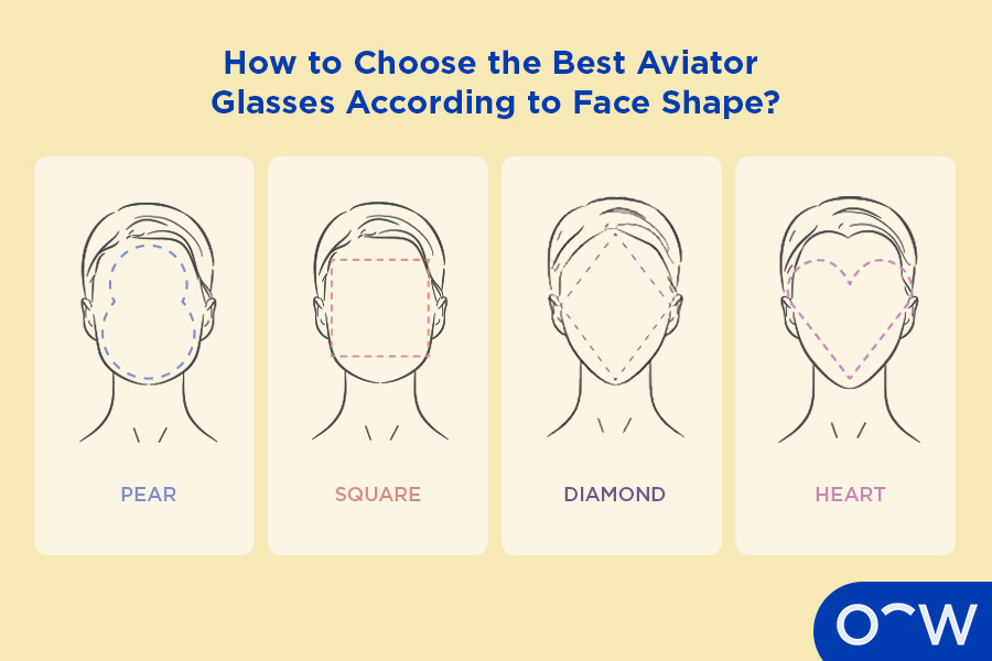 Pear, square, heart and diamond faces, the shapes that suit aviator glasses the best.
