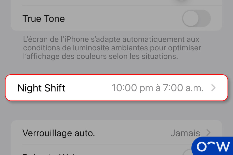 Cliquez sur 'Night Shift'