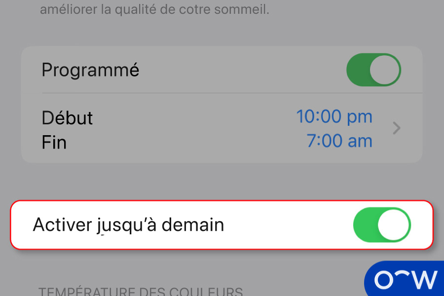 Vous pouvez choisir soit 'Activer manuellement jusqu'à demain' ou