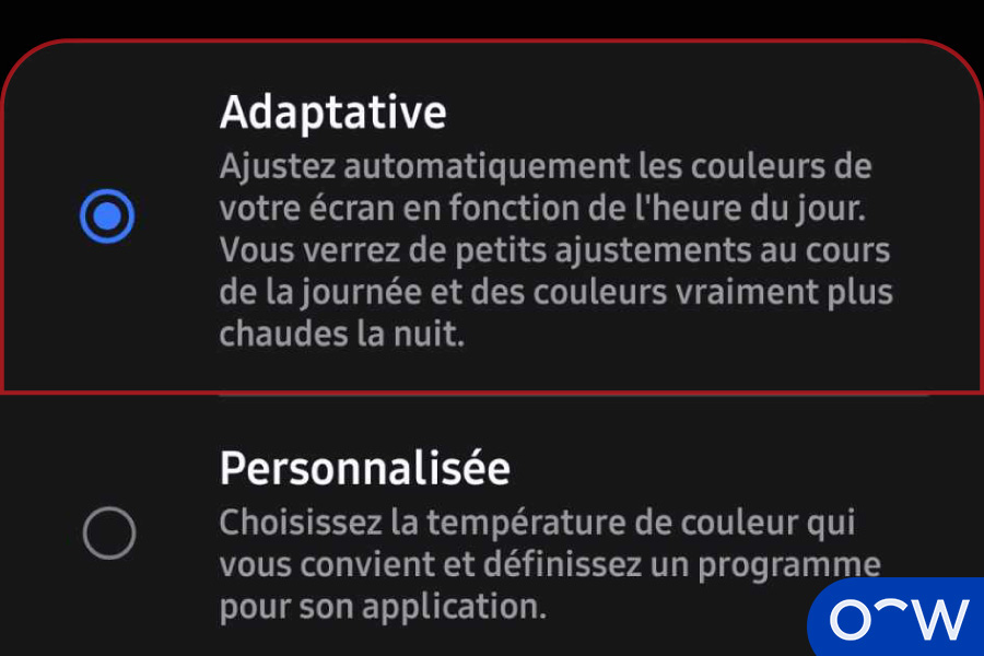 Vous pouvez sélectionner l'option 'Protection du confort visuel' ou
