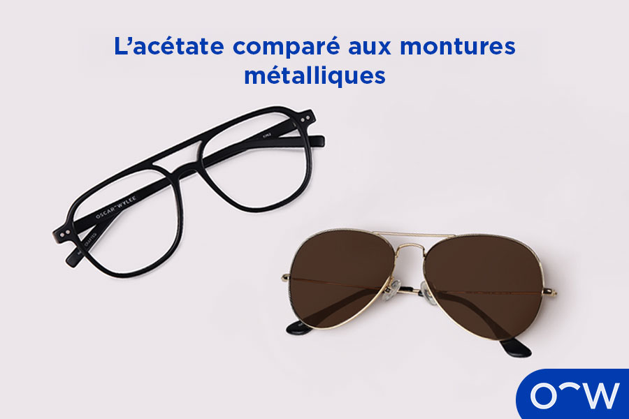 Des montures métalliques Oscar Wylee à côté de montures en acétate Oscar Wylee