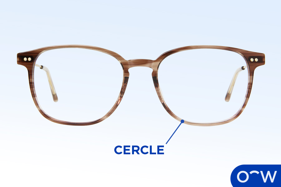Gros plan des cercles d'une monture de lunettes.