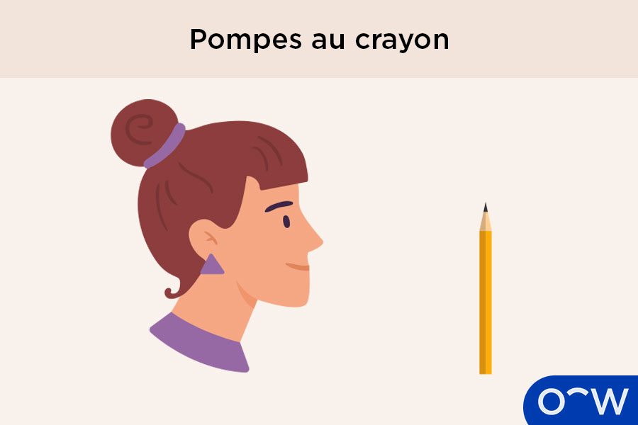 Une personne portant un crayon en face de son visage, réalisant un exercice oculaire pour le strabisme