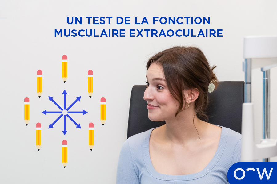 Un homme regardant un crayon déplacé dans des directions
          différentes afin de tester les muscles oculaires.