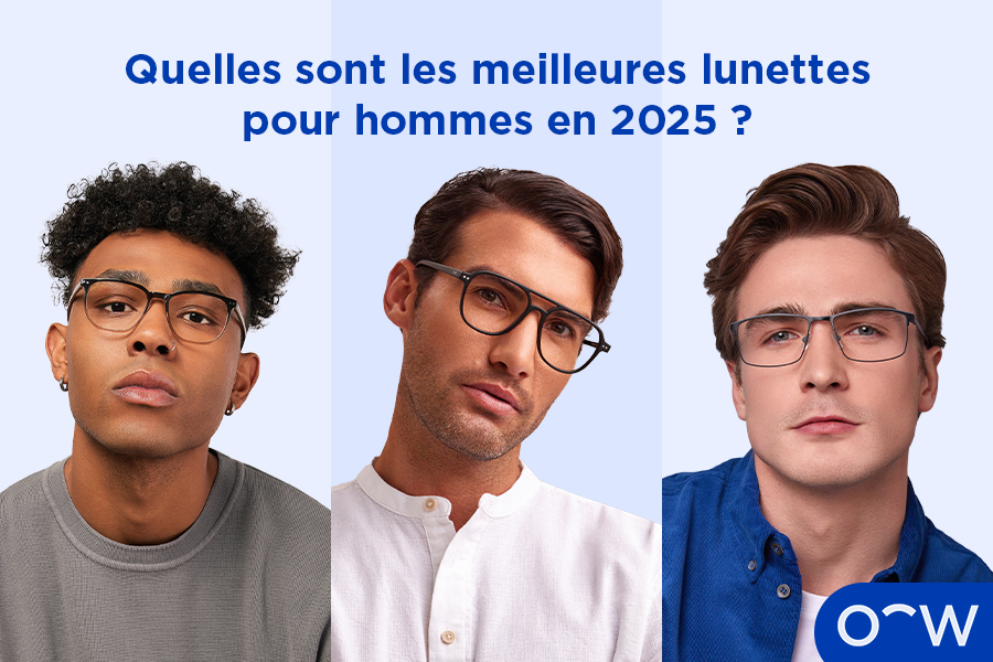 Des hommes portant des montures de lunettes variées.