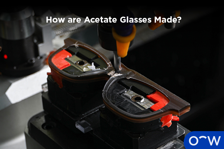 Acetate glasses being cut.