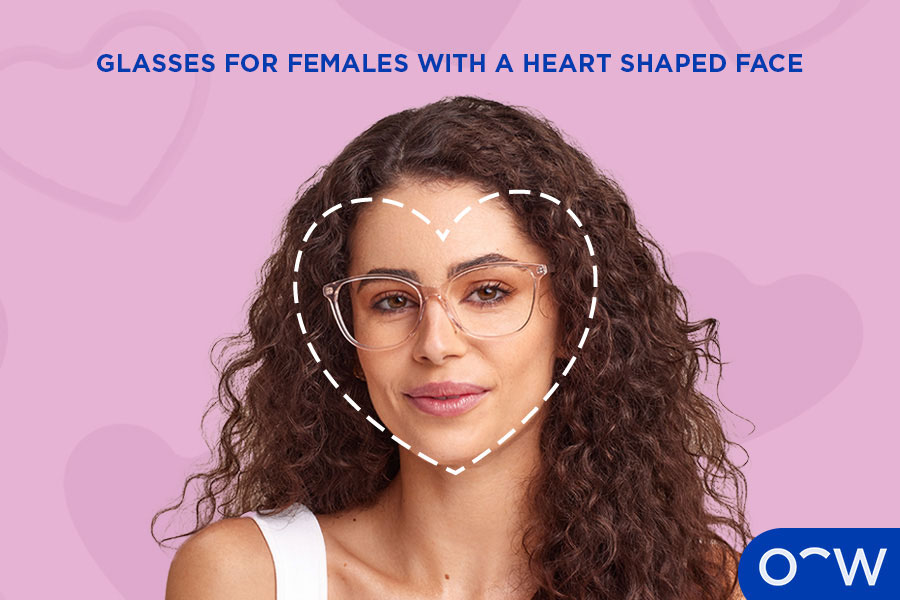 A female with a heart-shaped face wearing complementary glasses.