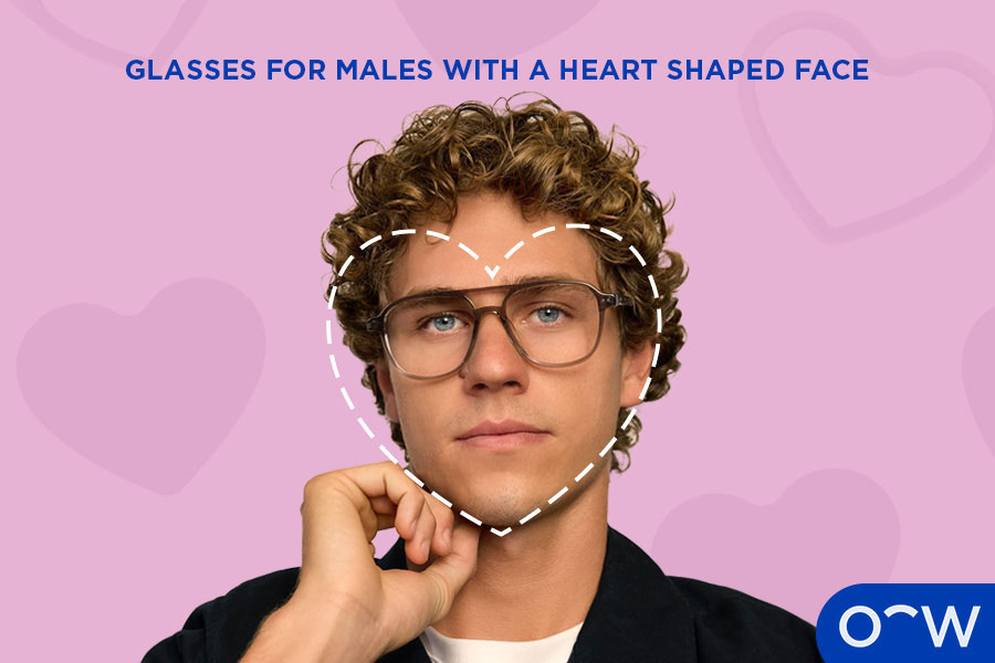 A male with a heart shaped face wearing complementary glasses.