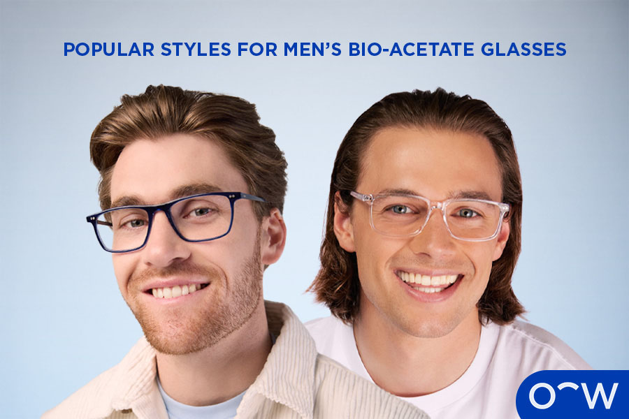 An image of a men facing the camera wearing bio-acetate
glasses.