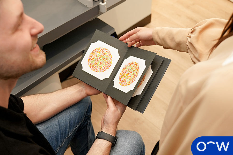 An image showing the colour plate test for colour blindness.