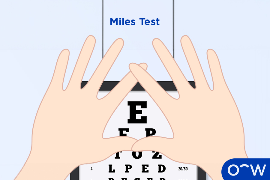 A person undertaking a Miles Test, to see which eye is dominant.