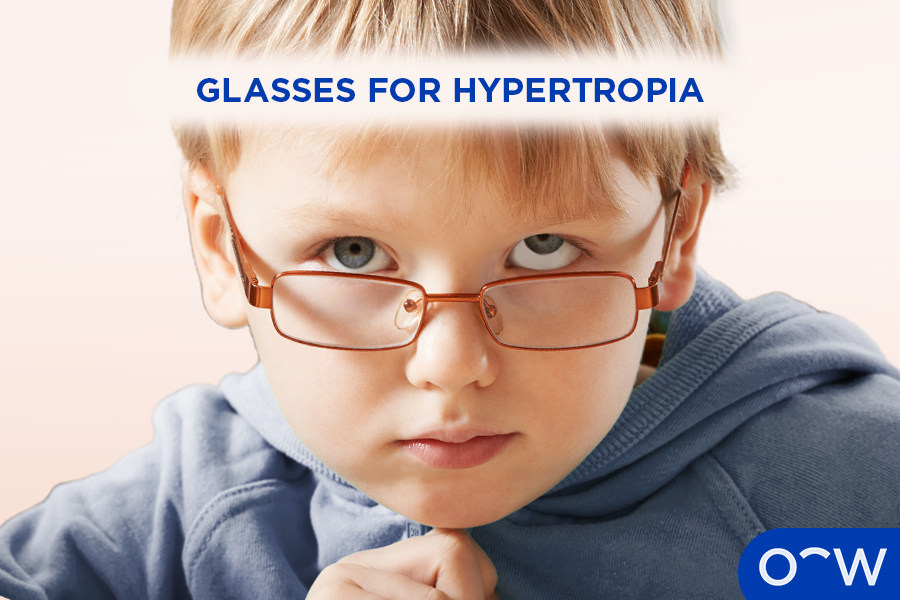 A child wearing glasses to correct hypertropia.