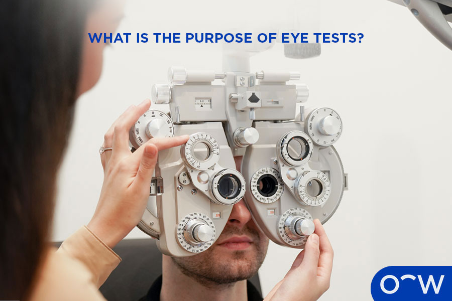 A person getting an eye test from an optometrist.