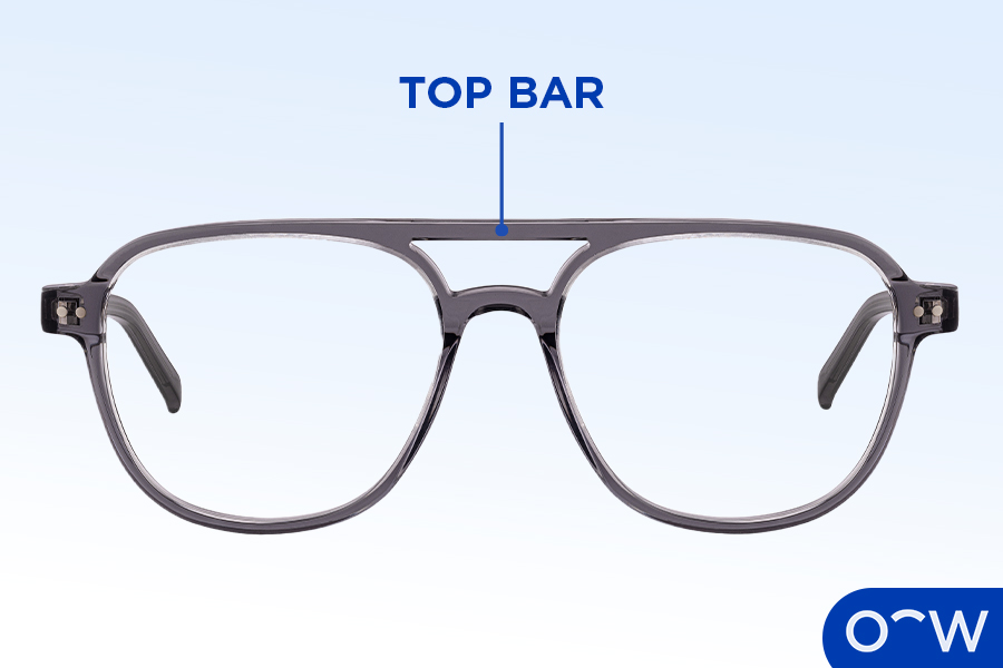 A close up of the top pair on a pair of glasses frames.