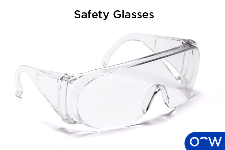 A pair of safety goggles with polycarbonate lenses