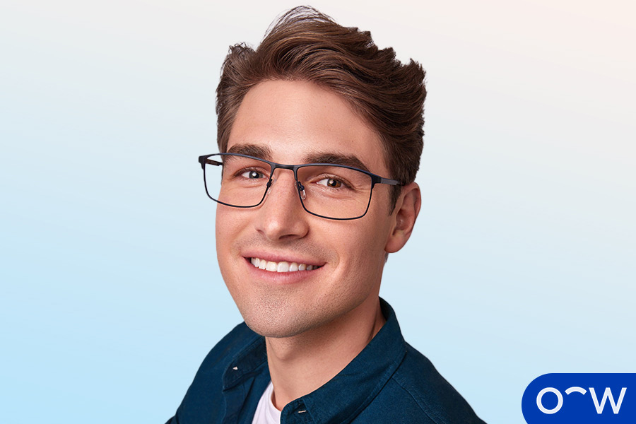 A man wearing Oscar Wylee glasses that start from $169