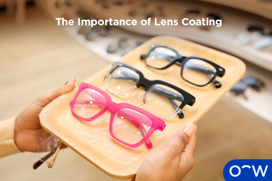 Oscar Wylee's glasses with different lens coatings applied.